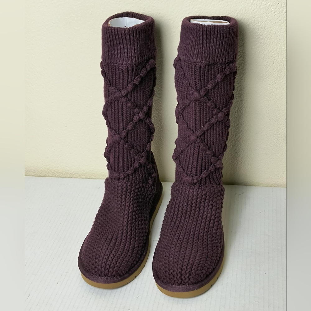 UGG Australia Argyle 6 Plum Knit Sweater Boots Genuine Sheepskin